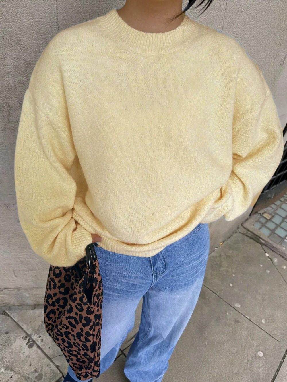 Zara Oversized Goose Yellow Soft Knit Round Neck Long Sleeve Pullover